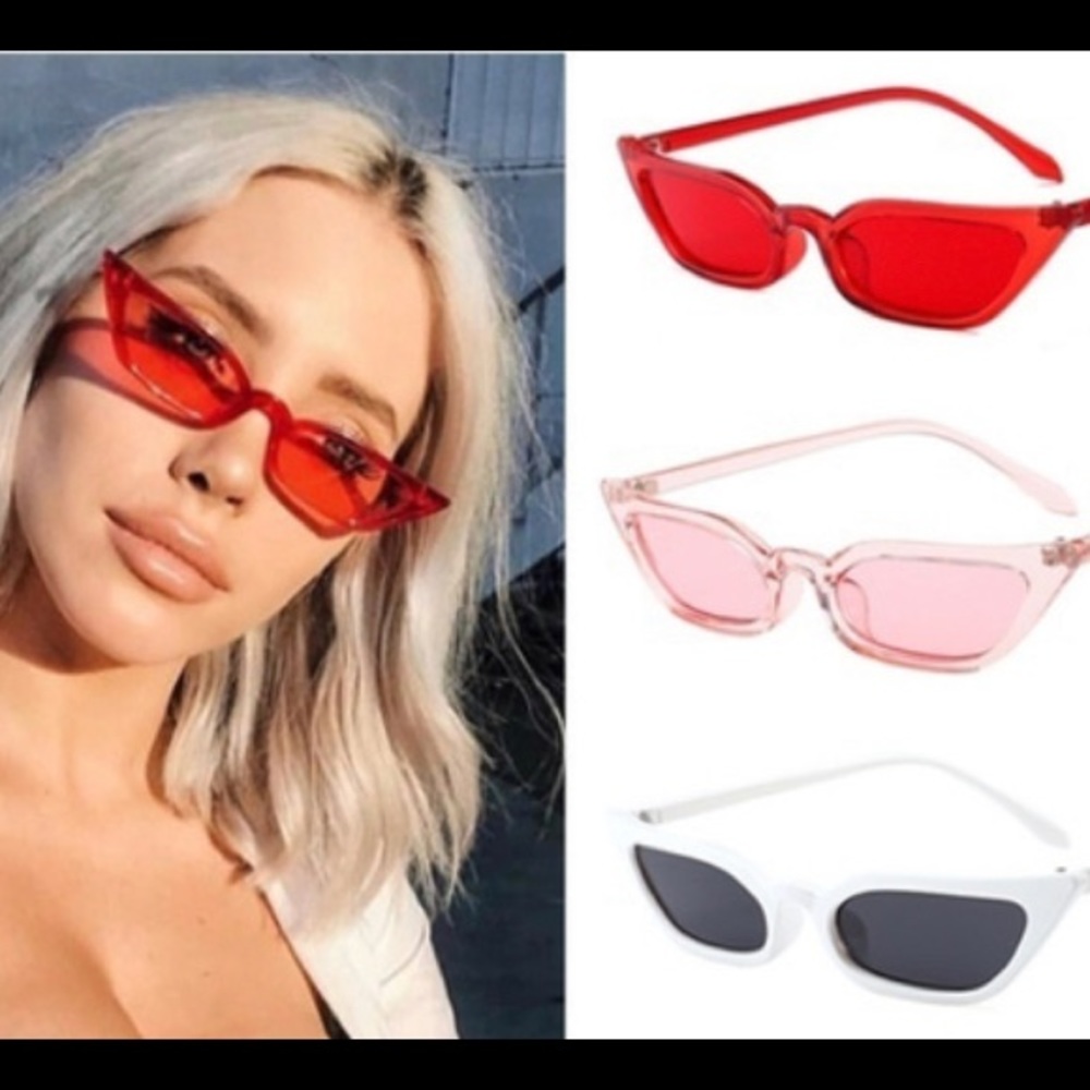 🤍WHITE🤍DK cat eye 90’s trendy sunglasses retro cat eye slim - Picture 1 of 5
